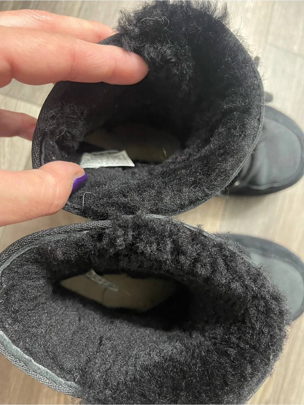 UGG Kids Black Lace-Up Fleece-Lined Boots